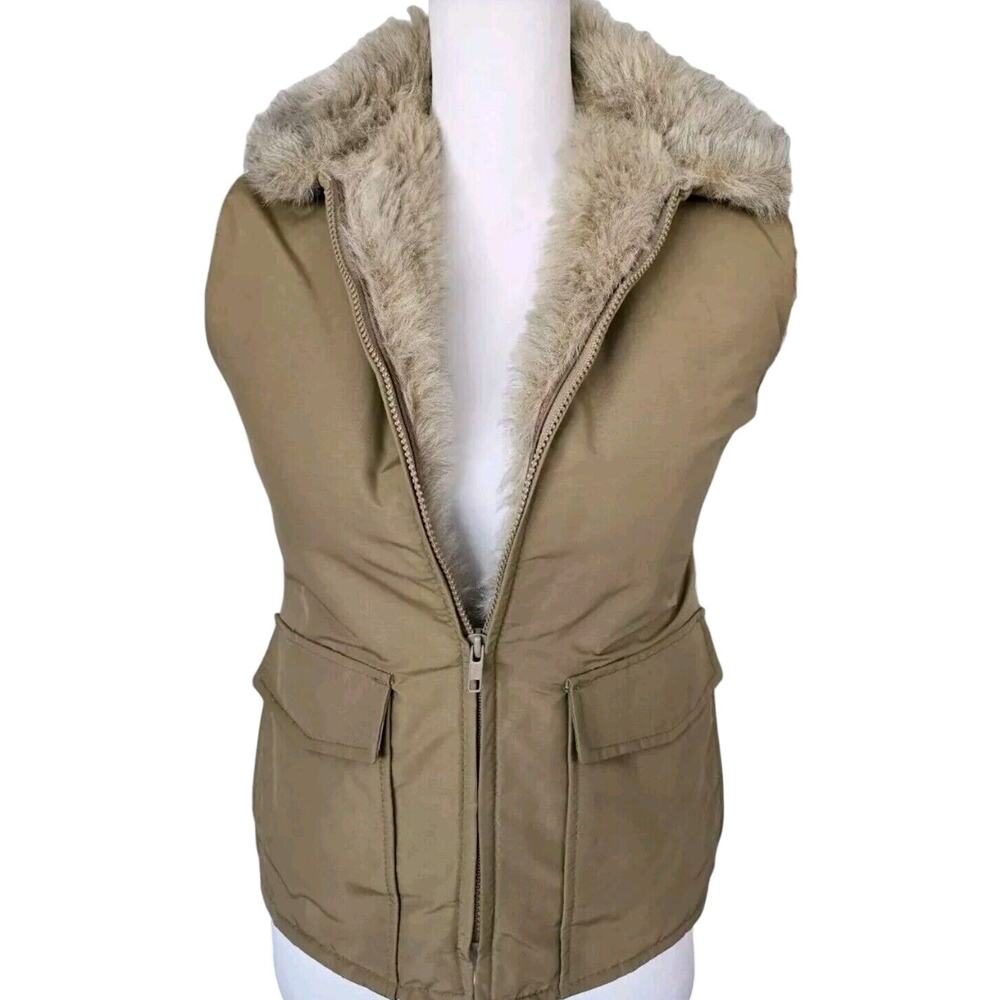 Vintage 80s Woolrich Gorpcore Faux Fur Lined Nylon Full Zip Vest Cabin Sz S